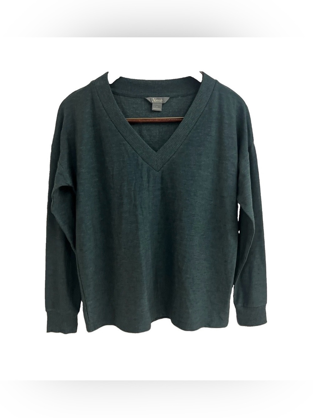 Natural Reflections Drop-Shoulder V-Neck Sweater Green Medium